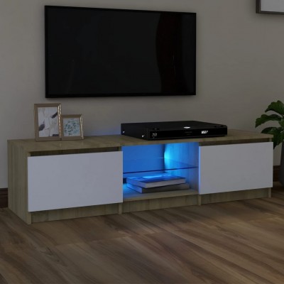 TV con luces LED blanco y roble 140x40x35,5 cm referencia VidaXL-804297