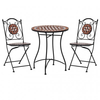 Mesa y sillas de bistró 3 piezas con mosaico cerámica terracota