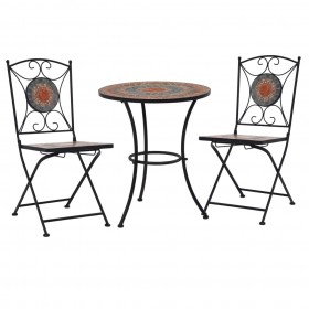 Set mesa y sillas bistró 3 piezas mosaico cerámica naranja/gris