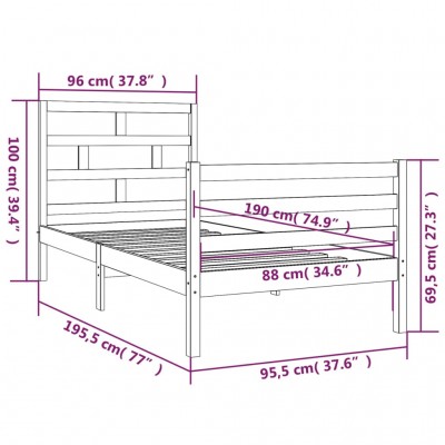 Estructura de cama madera maciza individual 90x190 cm - referencia  Mqm-3101053