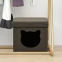 Taburete plegable almacenaje estampado gatos tela marrón oscuro