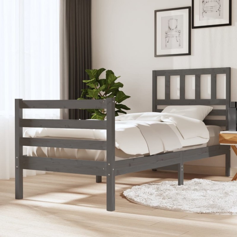 Estructura de cama de matrimonio madera maciza gris 180x200 cm - referencia  Mqm-3100606