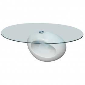 Mesa de centro superficie ovalada de vidrio blanco brillante