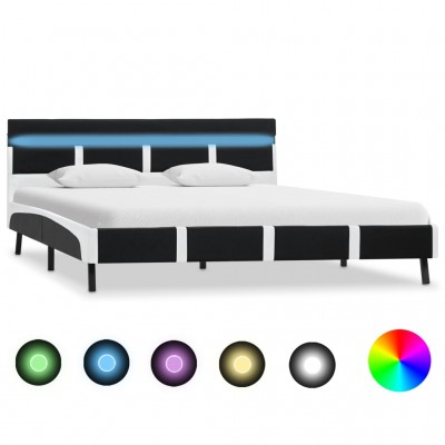 Estructura de cama con LED cuero sintético negro 140x200 cm