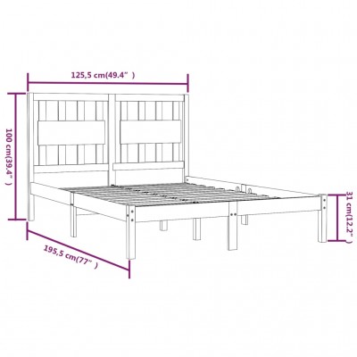 Estructura cama madera doble pequeña maciza de pino 120x190 cm - referencia  Mqm-3105130