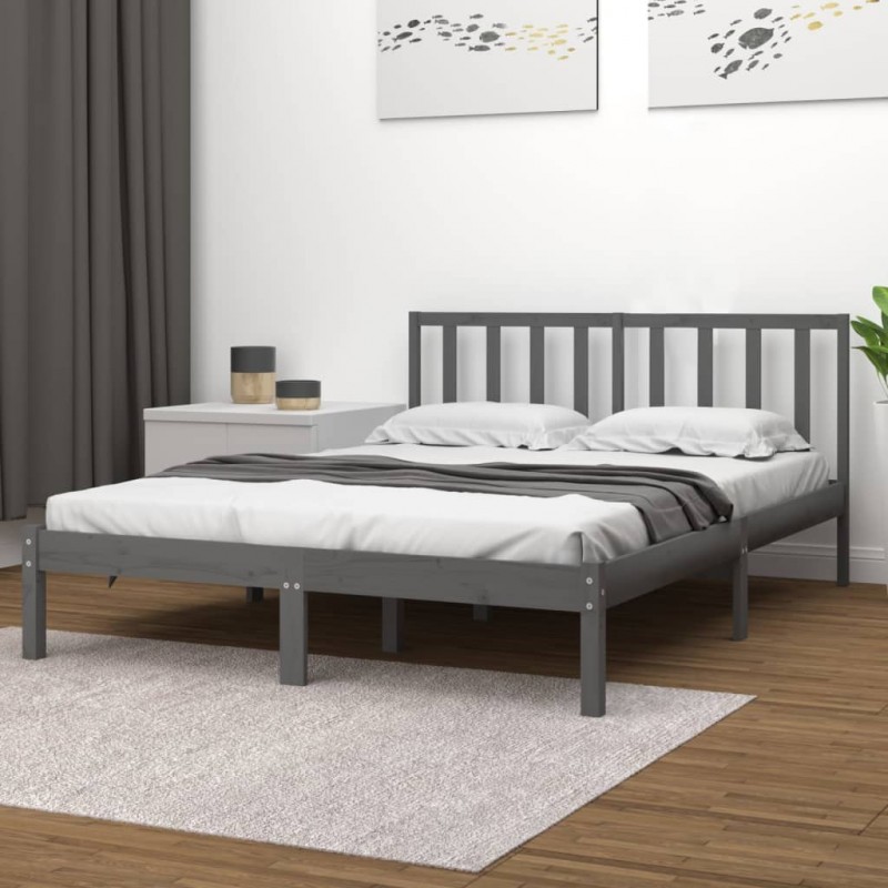 Estructura de cama madera maciza de pino doble gris 135x190 cm - referencia  Mqm-3105137