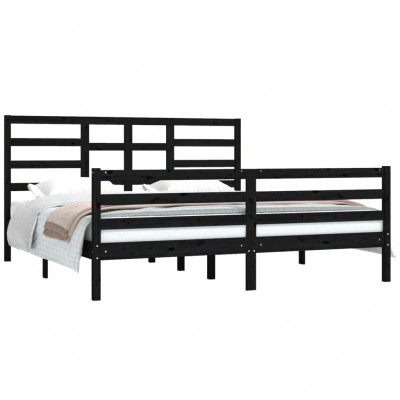 Estructura de cama madera maciza negro super king 180x200 cm - referencia  Mqm-3105269