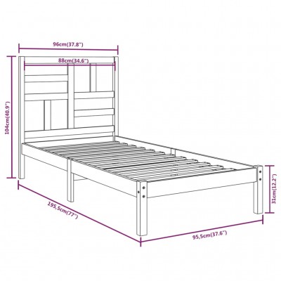 Estructura de cama madera maciza individual 90x190 cm - referencia  Mqm-3101053