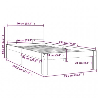 Estructura de cama madera contrachapada negra 90x190 cm - referencia  Mqm-835940