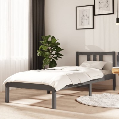 Estructura de cama madera maciza gris 75x190 cm