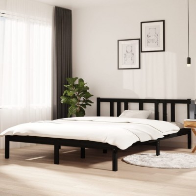 Estructura de cama madera maciza negro tamaño king 150x200 cm