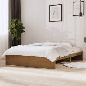 Estructura de cama doble madera maciza marrón miel 135x190 cm