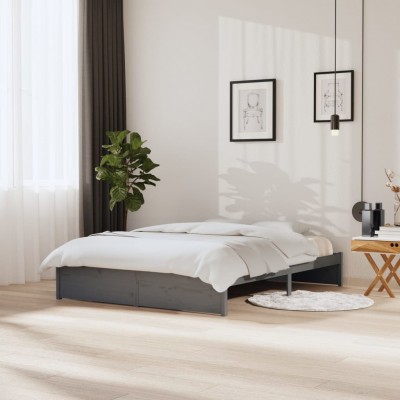 Estructura de cama madera maciza gris tamaño king 150x200 cm