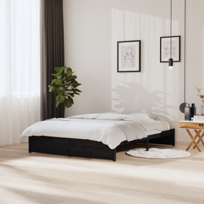 Estructura de cama king size madera maciza negro 150x200 cm