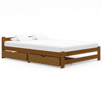 Estructura de cama 2 cajones madera pino marrón miel 180x200 cm