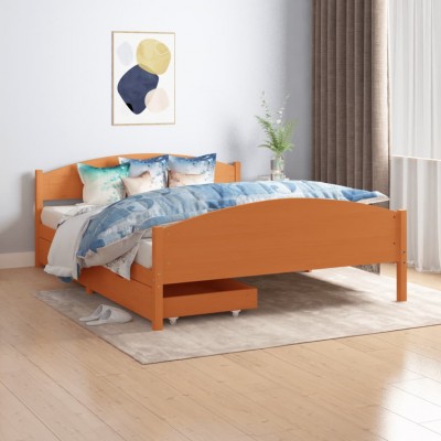 Estructura de cama 2 cajones madera pino marrón miel 160x200 cm