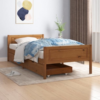 Estructura de cama 2 cajones madera pino marrón miel 90x200 cm