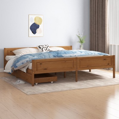 Estructura de cama 2 cajones madera pino marrón miel 200x200 cm