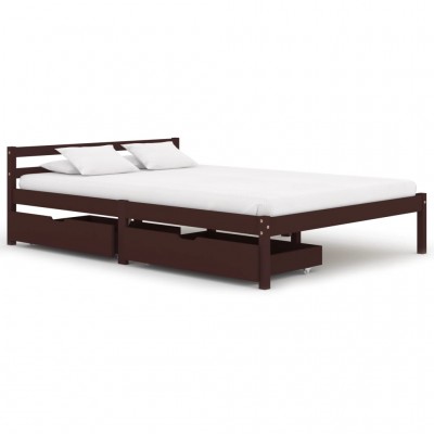 Estructura de cama con 2 cajones pino marrón oscuro 140x200 cm
