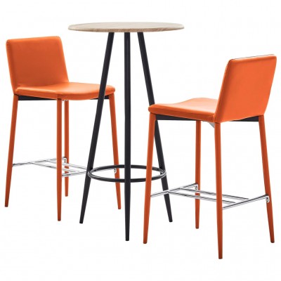 Set mesa alta y taburetes de bar 3 pzas cuero sintético naranja