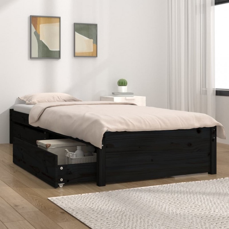 Estructura de cama individual con cajones negro 90x190 cm