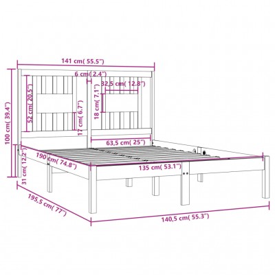 Estructura de cama madera maciza negro 135x190 cm - referencia Mqm-3104042