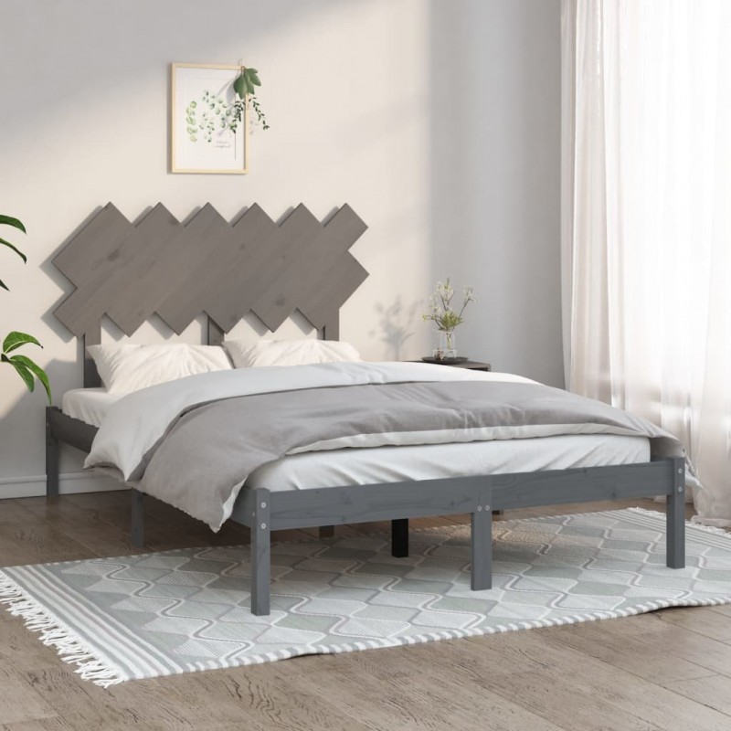 Estructura de cama madera maciza doble pequeña gris 120x190 cm - referencia  Mqm-815016