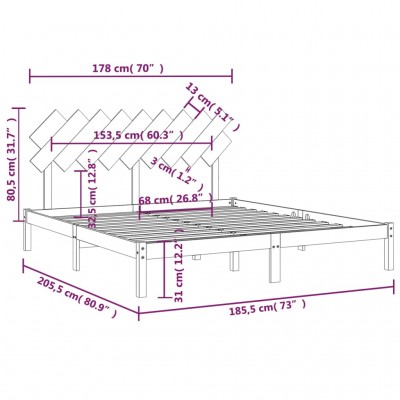 Estructura de cama madera maciza negro super king 180x200 cm - referencia  Mqm-3106787