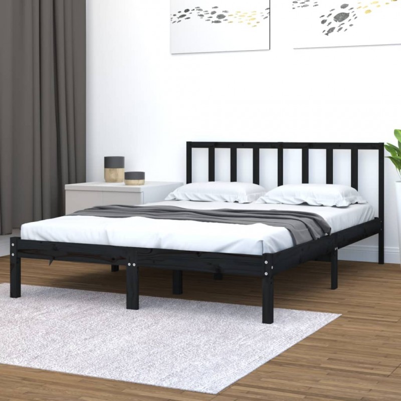 Estructura de cama madera maciza de pino doble negra 135x190 cm -  referencia Mqm-3105139