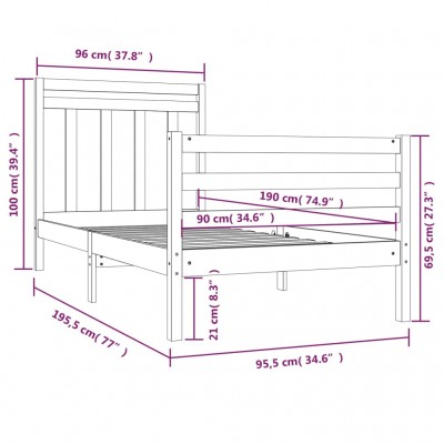 Estructura de cama individual madera maciza 90x190 cm - referencia  Mqm-3105500