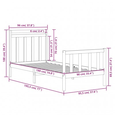 Estructura de cama individual madera maciza 90x190 cm - referencia  Mqm-3105370