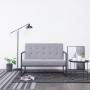 Sofá de dos plazas con reposabrazos acero y tela gris claro