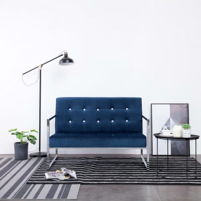 Sofá de dos plazas con reposabrazos cromados y terciopelo azul - referencia  VidaXL-282166