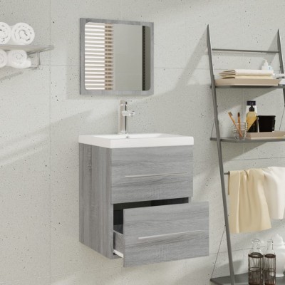 Armario lavabo con 4 estantes madera gris