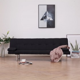 282189  Sofa Bed with Two Pillows Black Polyester