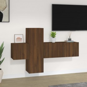 Mesa TV Salon,Mueble TV hierro madera contrachapada roble marrón 161x35x45  cm -CD82142