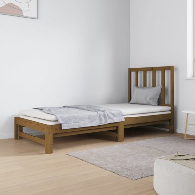 Sofá cama extraíble madera maciza pino marrón miel 2x(90x190)cm