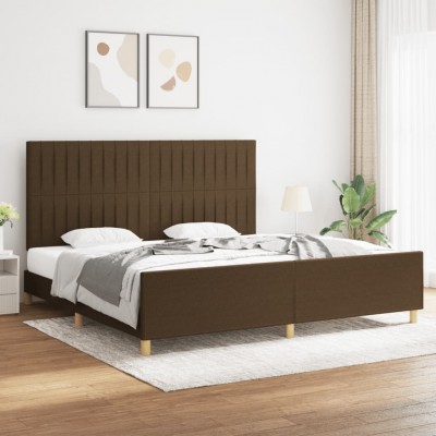 Estructura de cama con cabecero de tela marrón oscuro 200x200cm