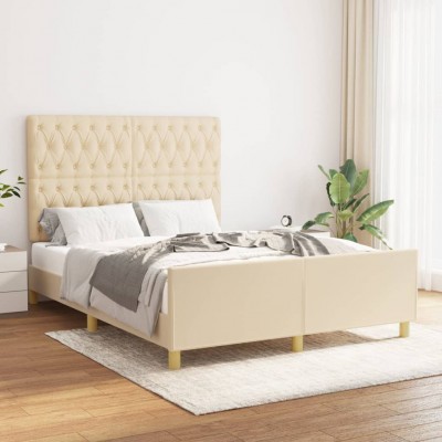 Estructura de cama con cabecero de tela color crema 140x200 cm
