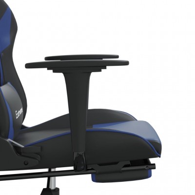 Silla gaming de oficina reclinable en ecopiel con reposapiés Azul y Negro  64x53x h123 - 133 cm
