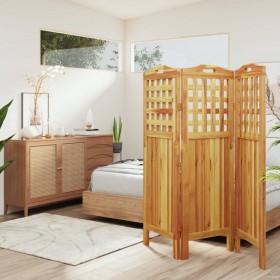 Biombo de 3 paneles de madera maciza de acacia 121,5x2x115 cm