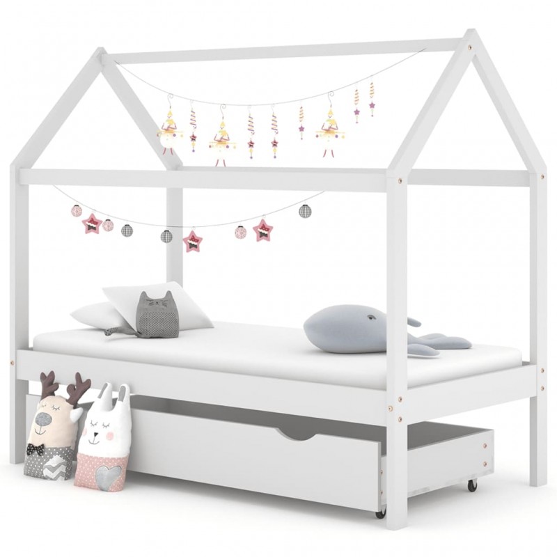 Estructura de cama infantil cajón madera pino blanco 80x160 cm - referencia  Mqm-322140