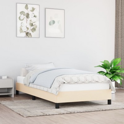 Estructura de cama de tela color crema 90x190 cm