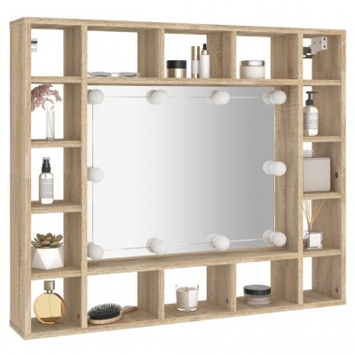 Armario espejo baño Sonoma con luz LED roble 100x12x45 cm - referencia  Mqm-804983