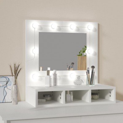 Armario para baño con espejo y LED laterales 2 puertas 62x60 cm blanco  brillante VidaXL