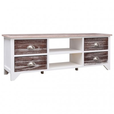 Mueble para TV madera Paulownia blanco y marrón 115x30x40 cm