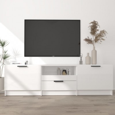 Mueble de TV madera contrachapada blanco brillante 140x35x40 cm