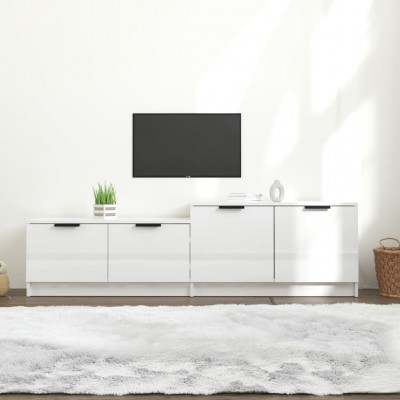 Mueble TV madera contrachapada blanco brillante 158,5x36x45 cm