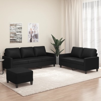 Juego de sofás con cojines 3 piezas cuero sintético negro - referencia  Mqm-3201393