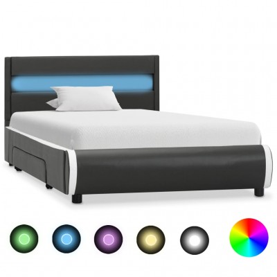 Estructura cama y LED cuero sintético gris antracita 100x200 cm